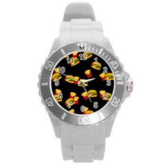 Hamburgers And French Fries Pattern Round Plastic Sport Watch (l) by Valentinaart