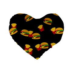 Hamburgers And French Fries Pattern Standard 16  Premium Heart Shape Cushions by Valentinaart