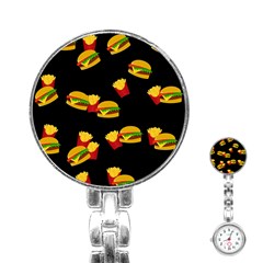 Hamburgers And French Fries Pattern Stainless Steel Nurses Watch by Valentinaart