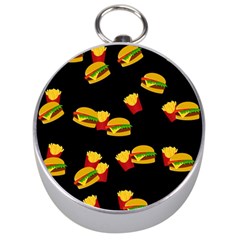 Hamburgers And French Fries Pattern Silver Compasses by Valentinaart