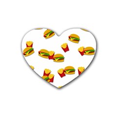 Hamburgers And French Fries  Rubber Coaster (heart)  by Valentinaart