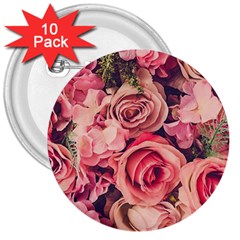 Beautiful Pink Roses 3  Buttons (10 Pack)  by Brittlevirginclothing