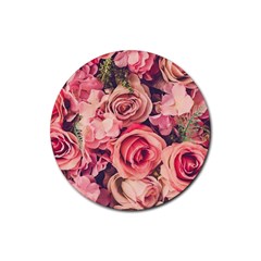 Beautiful Pink Roses Rubber Round Coaster (4 Pack)  by Brittlevirginclothing