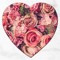 Beautiful Pink Roses Jigsaw Puzzle (heart) by Brittlevirginclothing