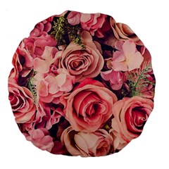 Beautiful Pink Roses Large 18  Premium Round Cushions by Brittlevirginclothing