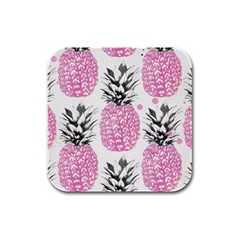 Pink Pineapple Rubber Square Coaster (4 Pack)  by Brittlevirginclothing