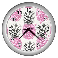 Pink Pineapple Wall Clocks (silver)  by Brittlevirginclothing