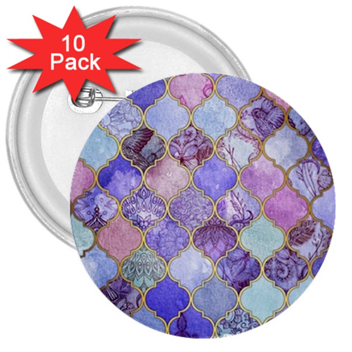 Blue moroccan mosaic 3  Buttons (10 pack) 