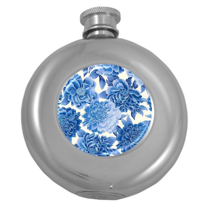 Blue flower Round Hip Flask (5 oz)