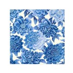 Blue flower Small Satin Scarf (Square)  Front