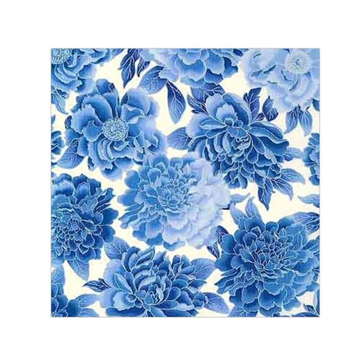 Blue flower Small Satin Scarf (Square) 