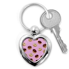 Donuts Pattern - Pink Key Chains (heart)  by Valentinaart