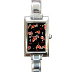 Pizza Slice Patter Rectangle Italian Charm Watch by Valentinaart