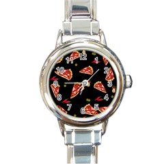 Pizza Slice Patter Round Italian Charm Watch by Valentinaart