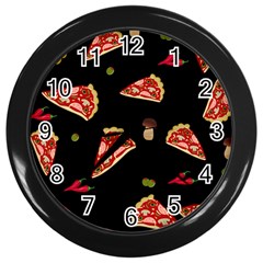 Pizza Slice Patter Wall Clocks (black) by Valentinaart