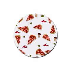 Pizza Pattern Rubber Coaster (round)  by Valentinaart