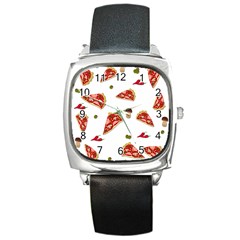 Pizza Pattern Square Metal Watch by Valentinaart