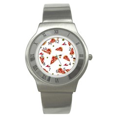 Pizza Pattern Stainless Steel Watch by Valentinaart