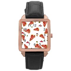 Pizza Pattern Rose Gold Leather Watch  by Valentinaart