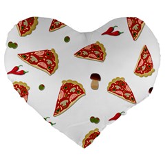 Pizza Pattern Large 19  Premium Flano Heart Shape Cushions by Valentinaart