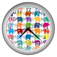 Cute Colorful Elephants Wall Clocks (silver)  by Brittlevirginclothing