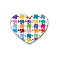 Cute Colorful Elephants Rubber Coaster (heart)  by Brittlevirginclothing