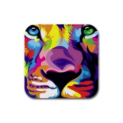 Colorful Lion Rubber Square Coaster (4 Pack)  by Brittlevirginclothing