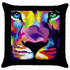 Colorful Lion Throw Pillow Case (black) by Brittlevirginclothing