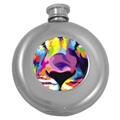 Colorful Lion Round Hip Flask (5 Oz) by Brittlevirginclothing