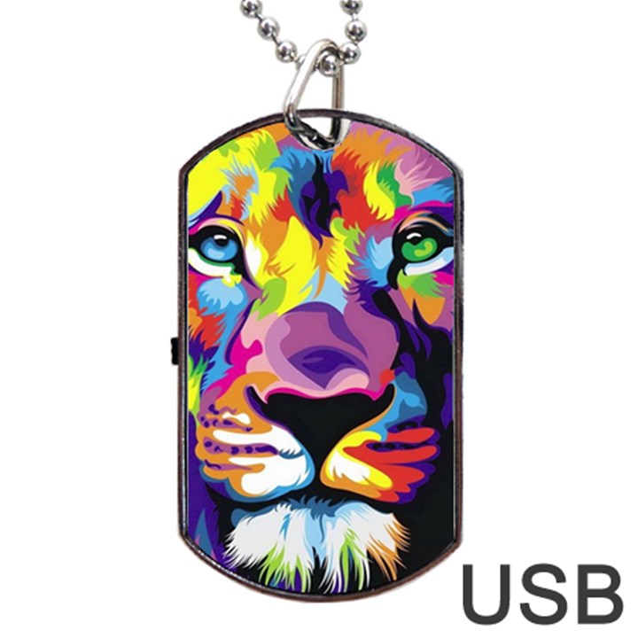 Colorful Lion Dog Tag USB Flash (One Side)