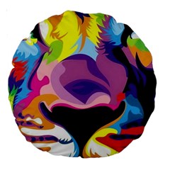 Colorful Lion Large 18  Premium Round Cushions by Brittlevirginclothing