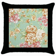 Vintage Pastel Flower Throw Pillow Case (black) by Brittlevirginclothing