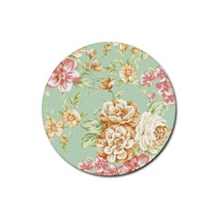 Vintage Pastel Flower Rubber Coaster (round)  by Brittlevirginclothing