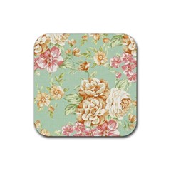 Vintage Pastel Flower Rubber Coaster (square)  by Brittlevirginclothing