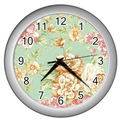 Vintage Pastel Flower Wall Clocks (silver)  by Brittlevirginclothing