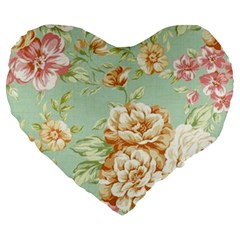 Vintage Pastel Flower Large 19  Premium Heart Shape Cushions by Brittlevirginclothing