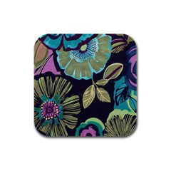 Dark Lila Flower Rubber Square Coaster (4 Pack)  by Brittlevirginclothing