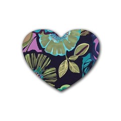 Dark Lila Flower Rubber Coaster (heart)  by Brittlevirginclothing