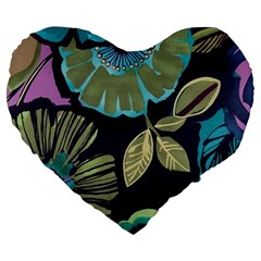 Dark Lila Flower Large 19  Premium Flano Heart Shape Cushions by Brittlevirginclothing