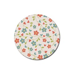 Abstract Vintage Flower Floral Pattern Rubber Round Coaster (4 Pack)  by Amaryn4rt