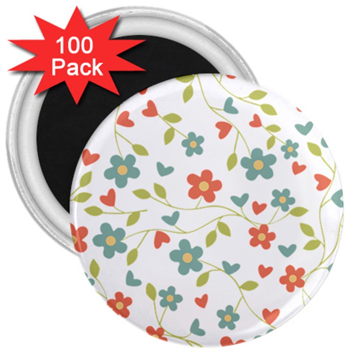 Abstract Vintage Flower Floral Pattern 3  Magnets (100 pack)