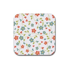 Abstract Vintage Flower Floral Pattern Rubber Coaster (square)  by Amaryn4rt