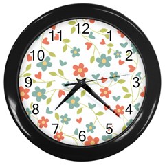 Abstract Vintage Flower Floral Pattern Wall Clocks (black) by Amaryn4rt