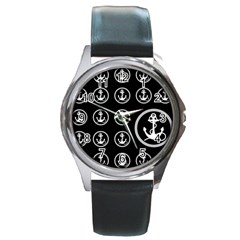 Anchor Pattern Round Metal Watch by Amaryn4rt