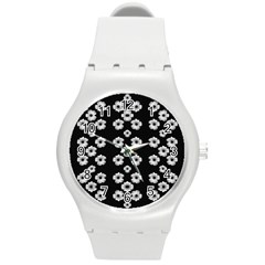 Dark Floral Round Plastic Sport Watch (m) by dflcprints