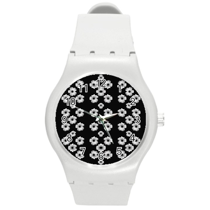 Dark Floral Round Plastic Sport Watch (M)