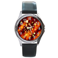 Background Pattern Lines Oval Round Metal Watch