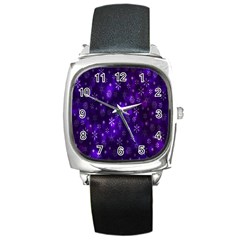 Bokeh Background Texture Stars Square Metal Watch by Amaryn4rt