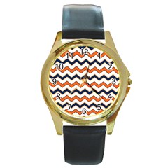 Chevron Party Pattern Stripes Round Gold Metal Watch