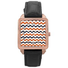 Chevron Party Pattern Stripes Rose Gold Leather Watch 